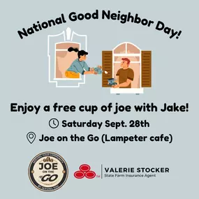 Saturday is Good Neighbor Day! Valerie and Jake will be celebrating at Joe on the Go's new cafe location (1702 Lampeter Rd) this Saturday, September 28 with free coffee ☕ Starting at 9 am, the first 50 cups are on us!! Come join us!