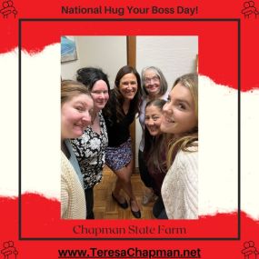 Happy National Hug Your Boss Day! Behind every successful team is an amazing boss! Teresa embodies our core values everyday with such passion and enthusiasm. Her energy is contagious and inspires the Chapman State Farm Team to put our best foot forward each day. 
#chapmanstatefarm #nationalhugyourbossday