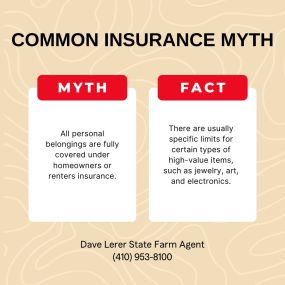 Busting a common insurance myth: Not all personal belongings are covered under standard homeowners or renters plans. High-value items like jewelry, art, and electronics may have coverage limits. Make sure your treasures are protected by understanding your plan or considering additional coverage.