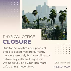 Due to the wildfires, our physical office is closed. We are currently working remotely but are still ready to take any calls and requests! 
We hope you and your family are safe during these times.