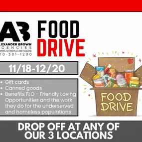 Join us in spreading holiday cheer by participating in our food drive now through 12/20—together, we can make a difference for families in need!