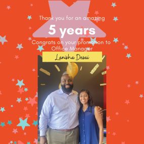 Five years of dedication, excellence, and hard work! Congrats Lanisha on reaching this incredible milestone and your well-deserved promotion to Office Manager.