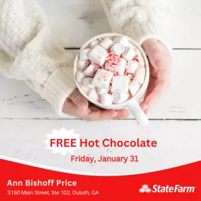 Warm up with us on National Hot Chocolate Day! Stop by on Friday, January 31st for a free hot chocolate. Whether you’re here to chat about insurance or just need a cozy treat, we’d love to see you!