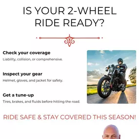 Warmer weather = the perfect time to hit the road! Before you rev up, make sure your motorcycle (and your coverage) are ready. Ride safe, Florida!
