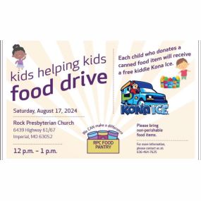 Sharing a food drive this Saturday near our office! We encourage you to get out and support the local community this weekend if possible. Kids get a free Kona Ice with a donation of a canned good. August 17 from 12pm-1pm