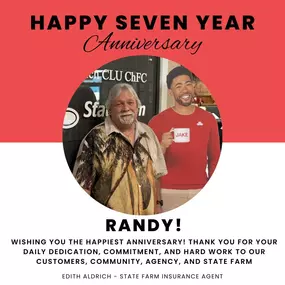 Celebrating 7 years of dedication and excellence! Thank you for being an essential part of the Edith Aldrich - State Farm Insurance Agency. Here's to many more years of success together!