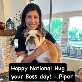 Happy National Hug Your Boss Day! Just a reminder that a wagging tail and a warm hug can make any workday better. Stop by the office today to get a Piper hug yourself!