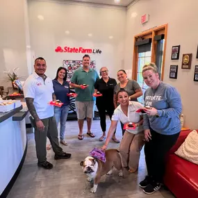 Happy 3rd Birthday to Piper the best State Farm bulldog in the world! Thank you so much to our neighbors @aboveandbeyondpoolsaz for coming over to celebrate with us! Piper got lots of love and treats today and her friend even made her a very special birthday card. Happy Birthday Piper!