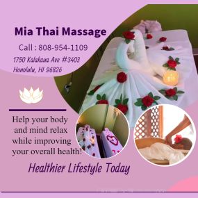 Whether it’s stress, physical recovery, or a long day at work, Mia Thai Massage has helped 
many clients relax in the comfort of our quiet & comfortable rooms with calming music.