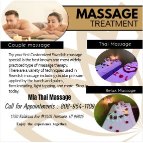 Our traditional full body massage in Honolulu, HI
includes a combination of different massage therapies like 
Swedish Massage, Deep Tissue, Sports Massage, Hot Oil Massage
at reasonable prices.