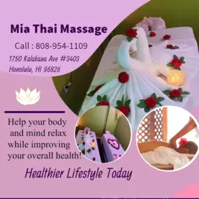 Whether it’s stress, physical recovery, or a long day at work, Mia Thai Massage has helped 
many clients relax in the comfort of our quiet & comfortable rooms with calming music.