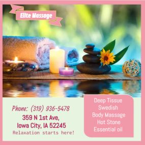 Our traditional full body massage in Iowa City, IA
includes a combination of different massage therapies like 
Swedish Massage, Deep Tissue, Sports Massage, Hot Oil Massage
at reasonable prices.