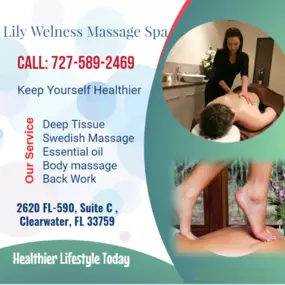 Massage techniques are commonly applied with hands, fingers, 
elbows, knees, forearms, feet, or a device. 
The purpose of massage is generally for the treatment of 
body stress or pain.