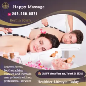 Our traditional full body massage in Turlock, CA
includes a combination of different massage therapies like 
Swedish Massage, Deep Tissue,  Sports Massage,  Hot Oil Massage
at reasonable prices.
