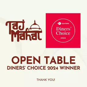 Taj Mahal Restaurant & Lounge is thrilled to announce that we've been awarded Diner’s Choice 2024 by OpenTable! As a top-rated North Indian restaurant, we take pride in crafting authentic dishes that celebrate the essence of traditional Indian cuisine and cater to all dietary preferences, including gluten-free and vegetarian options.