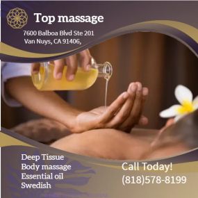 Whether it’s stress, physical recovery, or a long day at work, Top Massage has helped 
many clients relax in the comfort of our quiet & comfortable rooms with calming music.