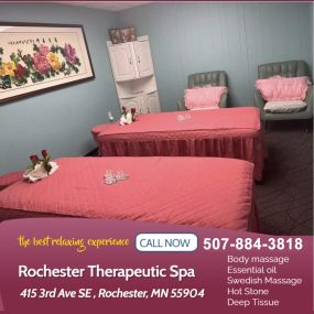 Whether it s stress, physical recovery, or a long day at work, Rochester Therapeutic Spa has helped 
many clients relax in the comfort of our quiet & comfortable rooms with calming music.