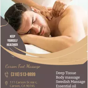 The full body massage targets all the major areas of the body that are most subject to strain and
discomfort including the neck,back, arms, legs, and feet. 
If you need an area of the body that you feel needs extra consideration, 
such as an extra sore neck or back, feel free to make your massage therapist aware and
they’ll be more than willing to accommodate you.