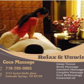 Whether it stress, physical recovery, or a long day at work, Coco Massage has helped many clients relax in the comfort of our quiet & comfortable rooms with calming music.