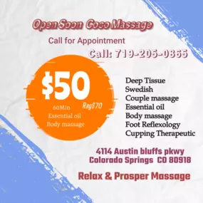 Our traditional full body massage in Colorado Springs, CO. 
includes a combination of different massage therapies like, Swedish Massage, Deep Tissue, Sports Massage, Hot Oil Massage
at reasonable prices.