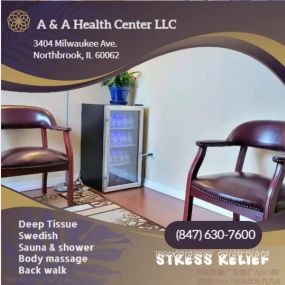 Whether it’s stress, physical recovery, or a long day at work, A & A Health Center has helped many clients relax in the comfort of our quiet & comfortable rooms with calming music.