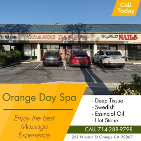 Whether it’s stress, physical recovery, or a long day at work, Orange Day Spa
has helped many clients relax in the comfort of our quiet & comfortable rooms with calming music.
