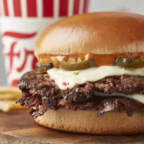 Smash burger with pepper jack cheese and jalapeno