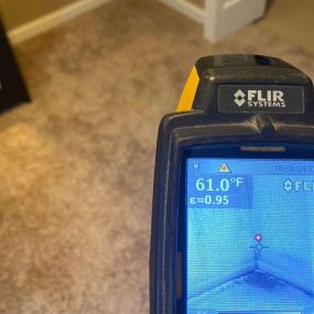 As you can see in this picture, our FLIR thermal imaging camera is detecting moisture in the corner of a Siren Wisconsin basement.