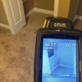 Pictured here is moisture detected in a corner of a Siren Wisconsin basement by our FLIR thermal imaging camera.