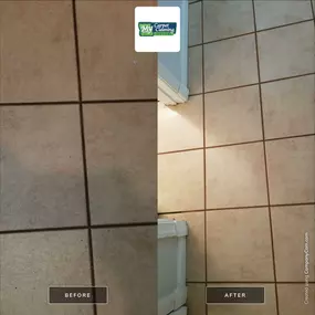 Commercial tile floor before and after cleaning Rockville MD lobby