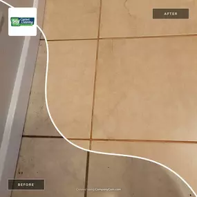 Grout line before and after deep cleaning Bethesda kitchen floor