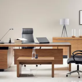 Modern office space featuring desks, chairs, and storage solutions, from Bestwork Supply Center showcasing functional and stylish furniture options for corporate and home offices