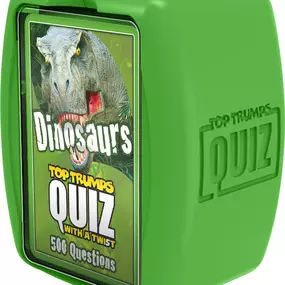 Quizzical Dinosaur fun with a Top Trumps Twist Entertaining educational card game loved for bringing your favorite dinosaurs to life including the famous Tyrannosaurus Rex, deadly Velociraptor and the beautiful Archaeopteryx! 500 puzzling and captivating questions that will test your knowledge and memory on the world of dinosaurs.