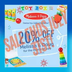 The Melissa and Doug sale ends TOMORROW! - July 31st - Hurry in and save 20% off all Melissa and Doug toys! We have a huge selection, still in stock, to choose from!
#shoputica #shoplocal #toyboxmichigan #melissanddoug #melissaanddougsale