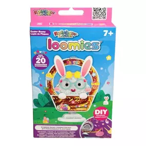 Introducing Loomies™! A new collection of adorable DIY Characters from Rainbow Loom™. With just a frame, rubber bands, and easy-to-use tools, you can create your own collectible Loomies™ figurine. Each Loomies™ figurine comes with interchangeable themed accessories. Create, play, and display!
This Loomies Easter Bunny makes a great addition to your Easter Baskets!