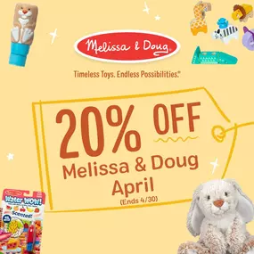 The ENTIRE Melissa & Doug collection is 20% OFF all month long! ????????

From play food ???? to puzzles ???? to pretend play sets ????, now’s the perfect time to stock up on high-quality, screen-free fun for your little ones!

Don’t miss out—this sale disappears when April does! ⏳

Tag a fellow Melissa & Doug fan and spread the word!