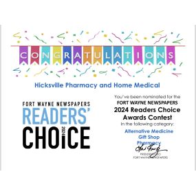 We have the BEST customers ever ❤️❤️
We’ve been nominated in not one category, but THREE CATEGORIES ???? in Fort Wayne Newspapers Readers’ Choice. 
Best Pharmacy 
Best Gift Shop
Best Alternative Medicine 
Thank you to all who nominated us! Running a small business can be challenging! Competing with the large pharmacy chains is extremely challenging! We are so lucky we have the BEST customers who make it so much easier ❤️
Voting starts in July for the final winner.