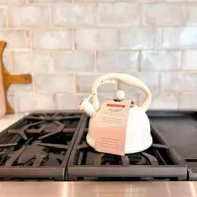 These cooler evenings and chilly mornings mean warm beverages!! We love using this kettle by @typhoonhousewares! It’s simple, beautiful, and looks beautiful on the stove when not in use!