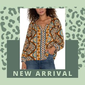 Print perfection???????? With button details, puff sleeves, and a playful print, our Liverpool Button Front Print Top completes any outfit— dressy or casual!