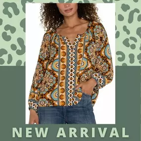 Print perfection???????? With button details, puff sleeves, and a playful print, our Liverpool Button Front Print Top completes any outfit— dressy or casual!