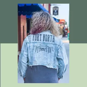 Cowtown chic???????? Showing your love for the city is easy when you’re wearing our Fort Worth Skyline Denim Jacket!