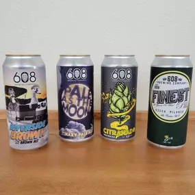 A little 608 Brewing company to finish off our New Beer line up. 
~ Riverside Brown 
~hazy Pale Ale - Pale as the Moon 
~Citranado
~Finest Pills - Czech Pilsner