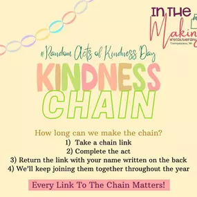 ✨Today is the perfect opportunity to spread a little extra love and joy wherever you go. Whether it's a smile, a compliment, or a small gesture of kindness, let's brighten someone's day and make the world a better place, one act at a time. Let's work together to create a chain of kindness that stretches throughout the year. How long can we make it? ????