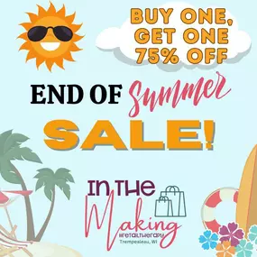 ????New Deals!!????
????We are making the deals a little sweeter for our End of Summer Sale!!! Buy one, get one 75% OFF. ???? ???????? Don't miss out on fantastic discounts and special finds as we bid farewell to summer. Hurry in and grab your favorites before they're gone!