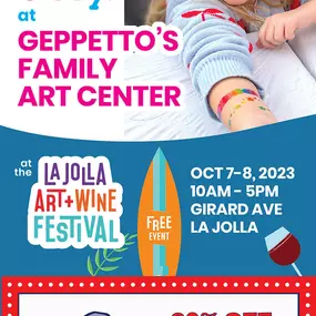 Join us at the La Jolla Art & Wine festival for two days of crafting fun! 

We are excited to partner with Geppetto's on crafts, temporary tattoos and more. 

See you there!