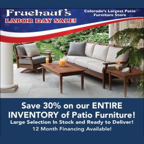 Take advantage of this opportunity to receive our best discount on all patio furniture!
Buy now and pay later with 12 month deferred interest financing!

Sale Ends 9/30/23