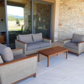 We just delivered this Jensen Outdoor Coral set to a rebuild from the Marshall Fire. Nice mountain view in the reflection!