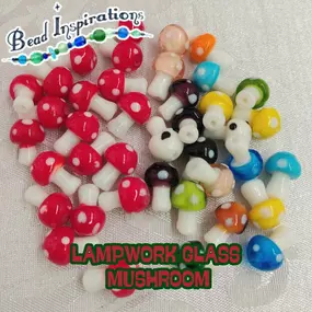 Our adorable Lampwork Glass Mushroom Beads are here again! Available in classic Red & White as well as fun multicolored varieties!

These hand-crafted beads are perfect for adding a whimsical, nature-inspired touch to your jewelry creations. No two are the same, making each bead truly unique!