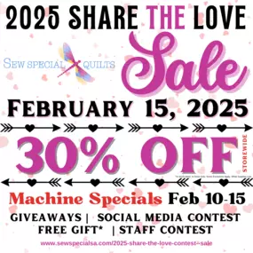 It's our biggest sale of the year.  We're offering 30% off storewide on in stock items along with Sewing Machine Specials.  Each shopper will receive a free gift and the chance at winning a giveaway.  Be sure to vote for your favorite mini in the Staff Mini Quilt Contest.