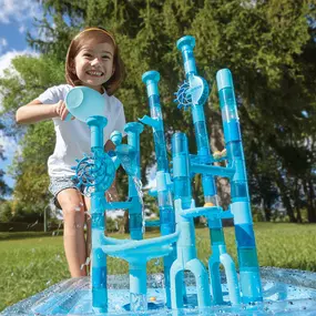 Aqua Maze Twist Water Marble Run - The basic principles of physics are drenched in swirling water action! Vertical drops, whirlpools, kinetic energy and hydropower make a splash with kids as they watch 20 buoyant marbles rush through the maze. Beneath it all, an inflatable plastic mat. No wonder it's an award-winner!